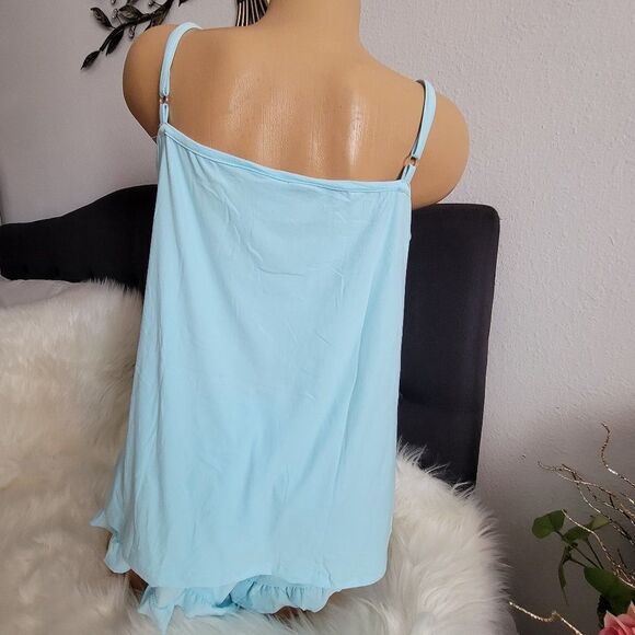 FRENCH AFFAIR 3 pc Pink-Blue pajama shorts, tank and robe Set NWT 909 - Picture 6 of 10